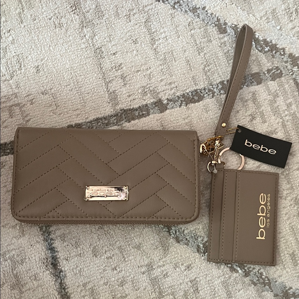 Bebe Beige Chevron Wallet Set